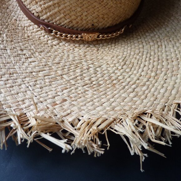 Henri Bendel wide brim fringe raffia straw hat OS - Picture 5 of 5
